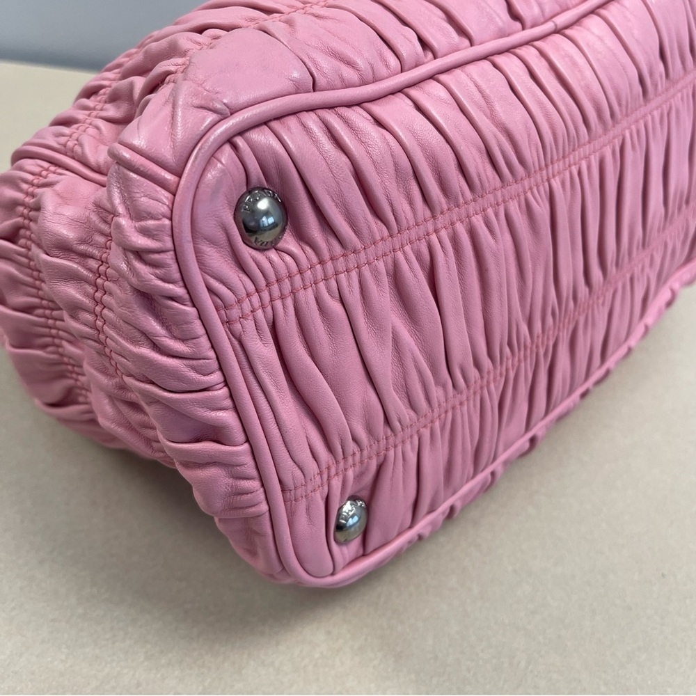 Prada Pink Nappa Gaufre Ruched Leather Two-Way Bag - Preowned - Picture 8 of 16